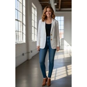 Madewell Dorset Blazer Jacket Womens 2XS White Linen Notch Lapel Single Breasted